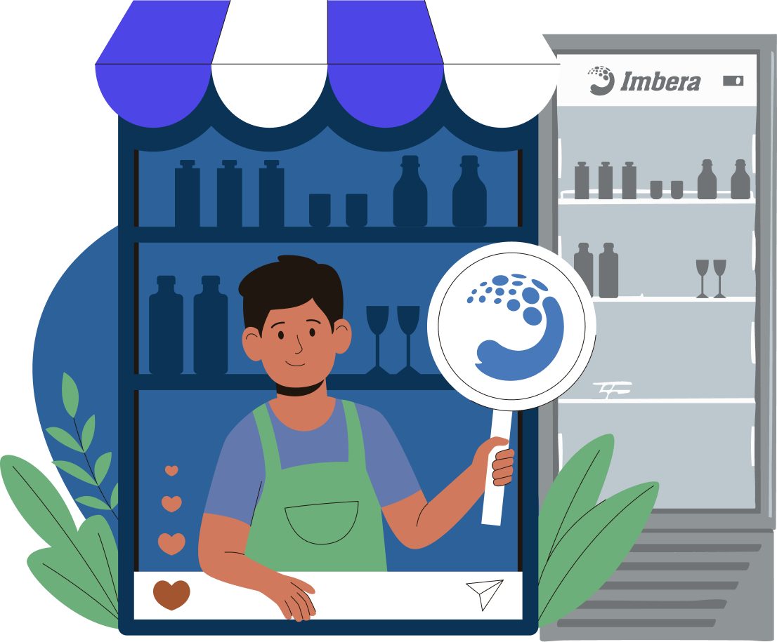 Señor tendero con logo de Imbera Colombia